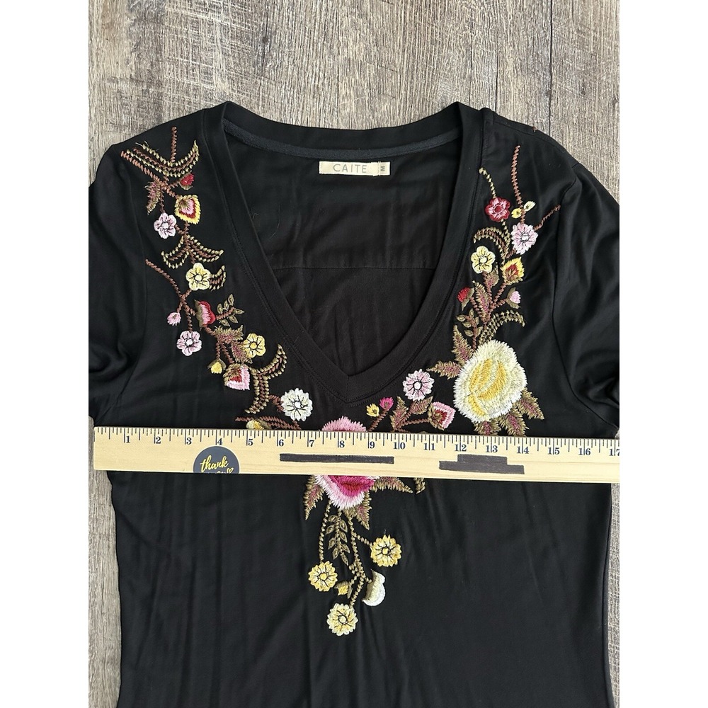 Athleta CAITE Dress Black Embroidered Flowers Midi Bohemian Size M - Picture 12 of 14
